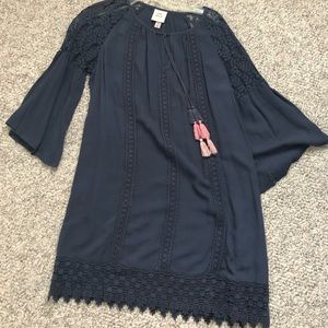 Medium Knox Rose blue dress with lace and colorful tassels
